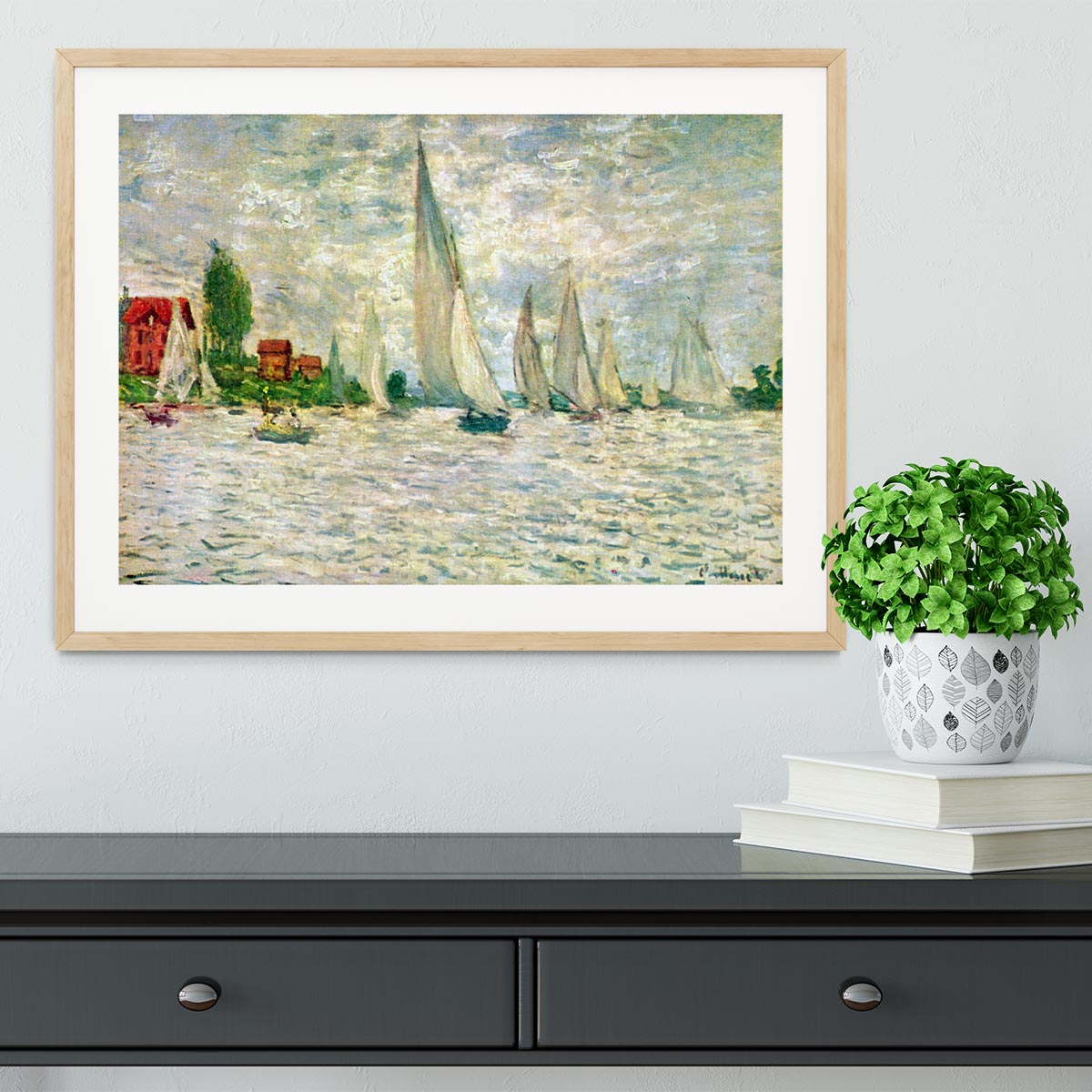 Sailboats regatta in Argenteuil by Monet Framed Print - Canvas Art Rocks - 3