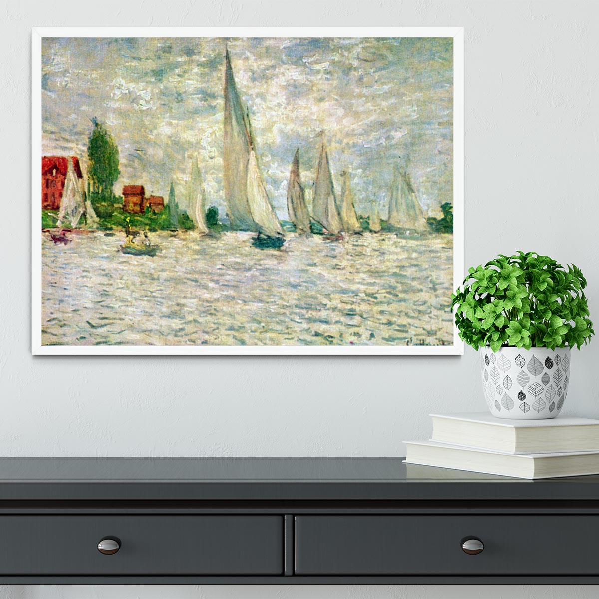 Sailboats regatta in Argenteuil by Monet Framed Print - Canvas Art Rocks -6