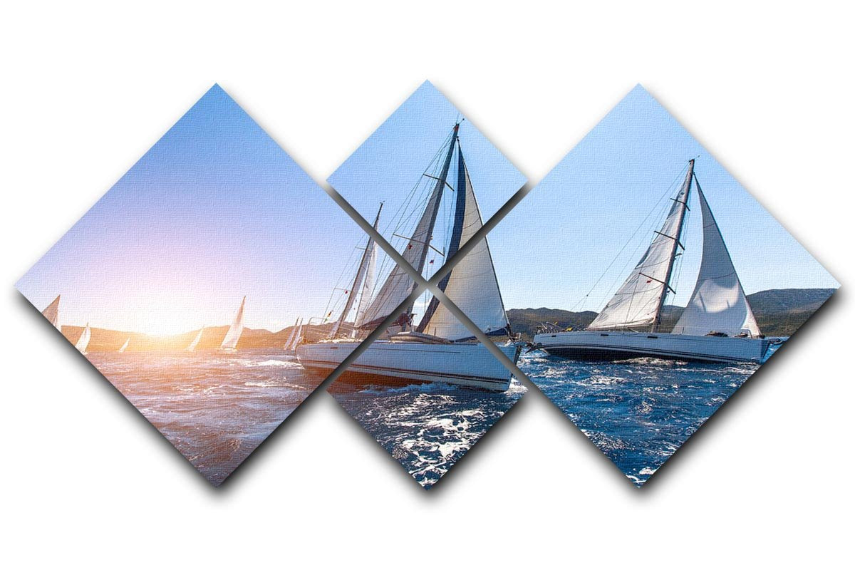 Sailing in the wind through the waves at the Sea 4 Square Multi Panel Canvas  - Canvas Art Rocks - 1