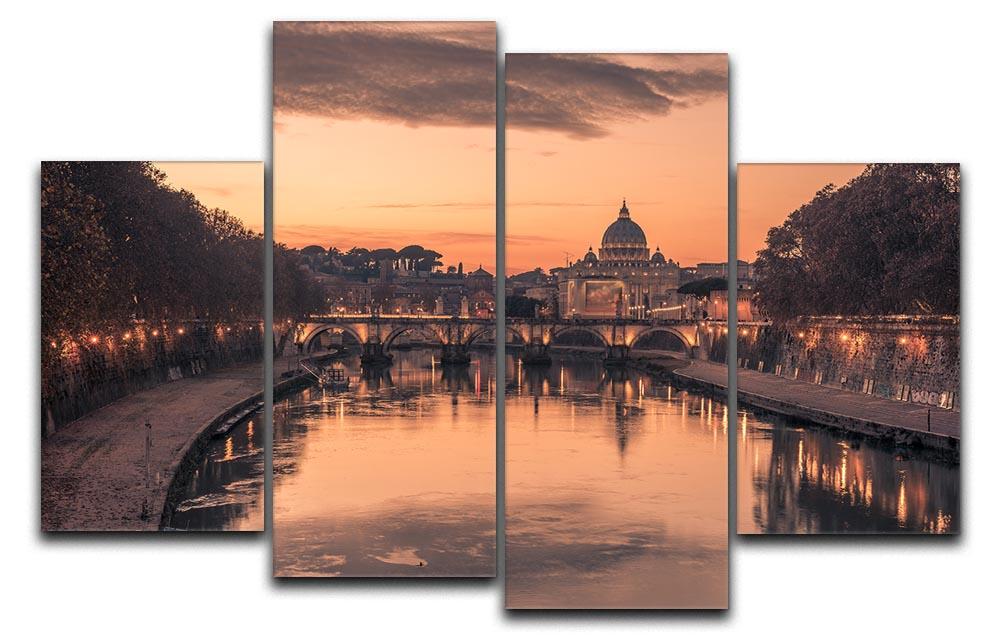 Saint Angelo Bridge and Tiber River in the sunset 4 Split Panel Canvas  - Canvas Art Rocks - 1