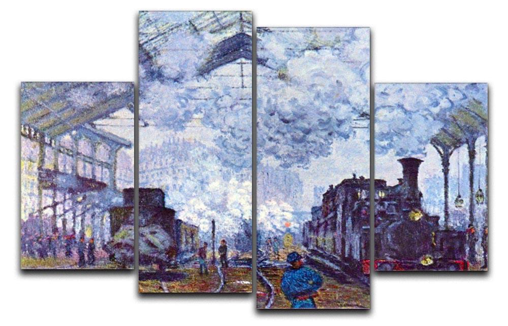 Saint Lazare station in Paris arrival of a train by Monet 4 Split Panel Canvas  - Canvas Art Rocks - 1