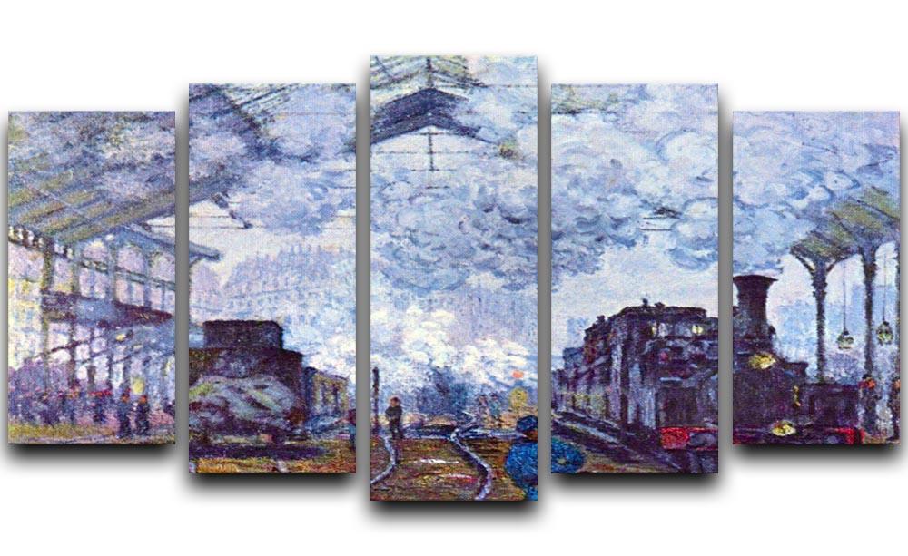 Saint Lazare station in Paris arrival of a train by Monet 5 Split Panel Canvas  - Canvas Art Rocks - 1