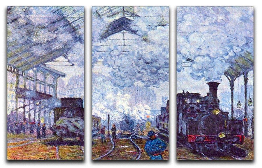 Saint Lazare station in Paris arrival of a train by Monet Split Panel Canvas Print - Canvas Art Rocks - 4