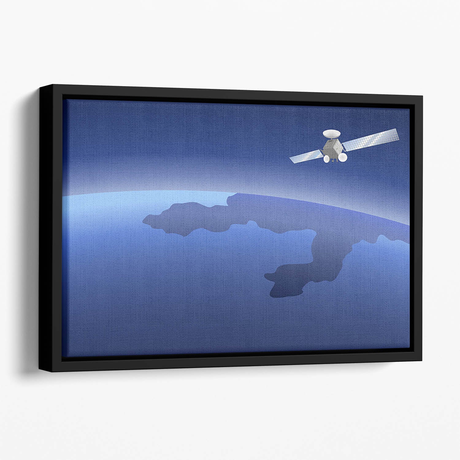 Satellite orbiting around the planet through the space Floating Framed Canvas