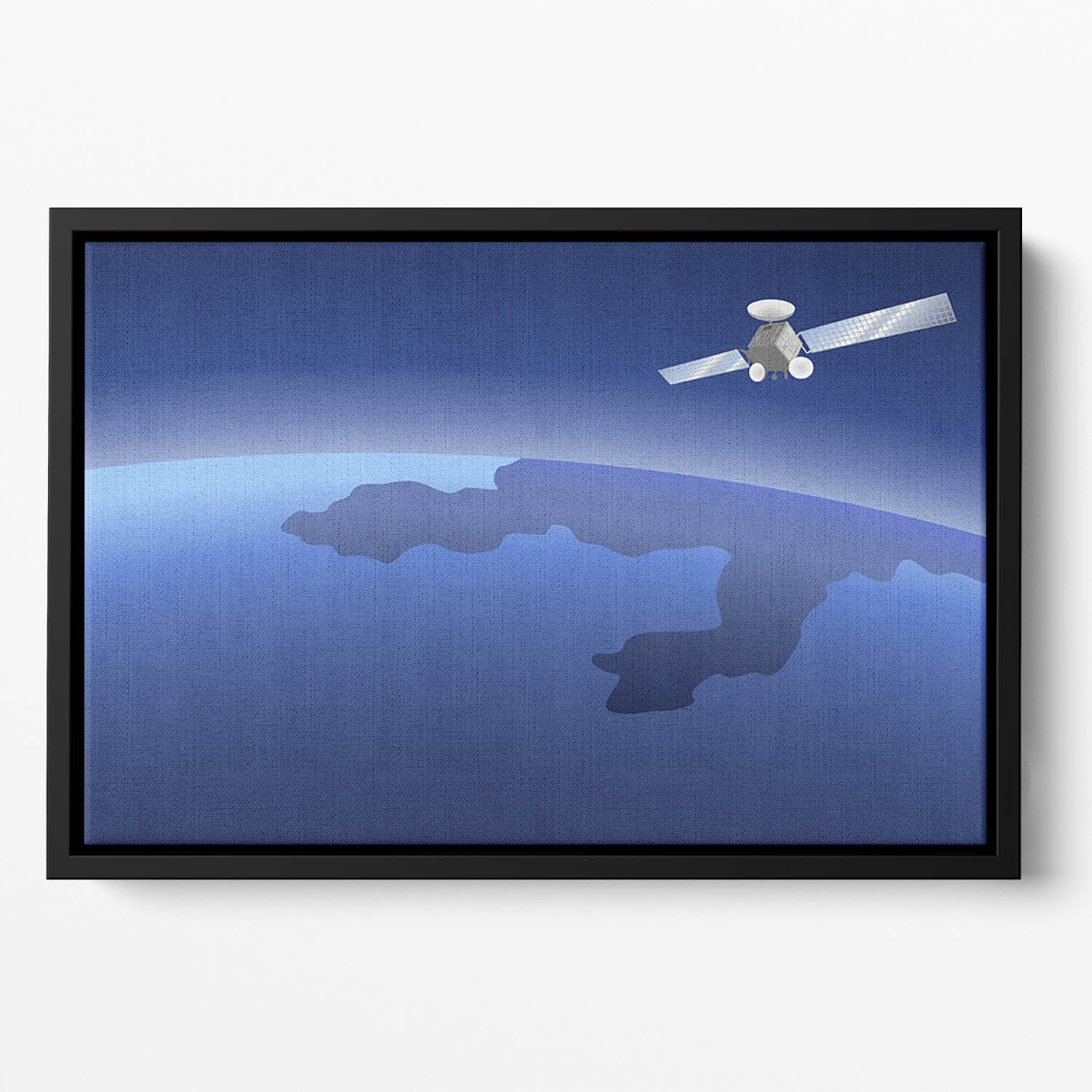 Satellite orbiting around the planet through the space Floating Framed Canvas