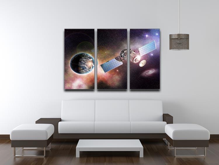 Satellite orbiting the earth in the outer space 3 Split Panel Canvas Print - Canvas Art Rocks - 3