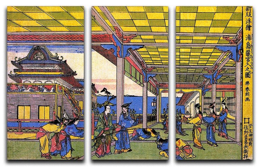 Scene in blue by Hokusai 3 Split Panel Canvas Print - Canvas Art Rocks - 1