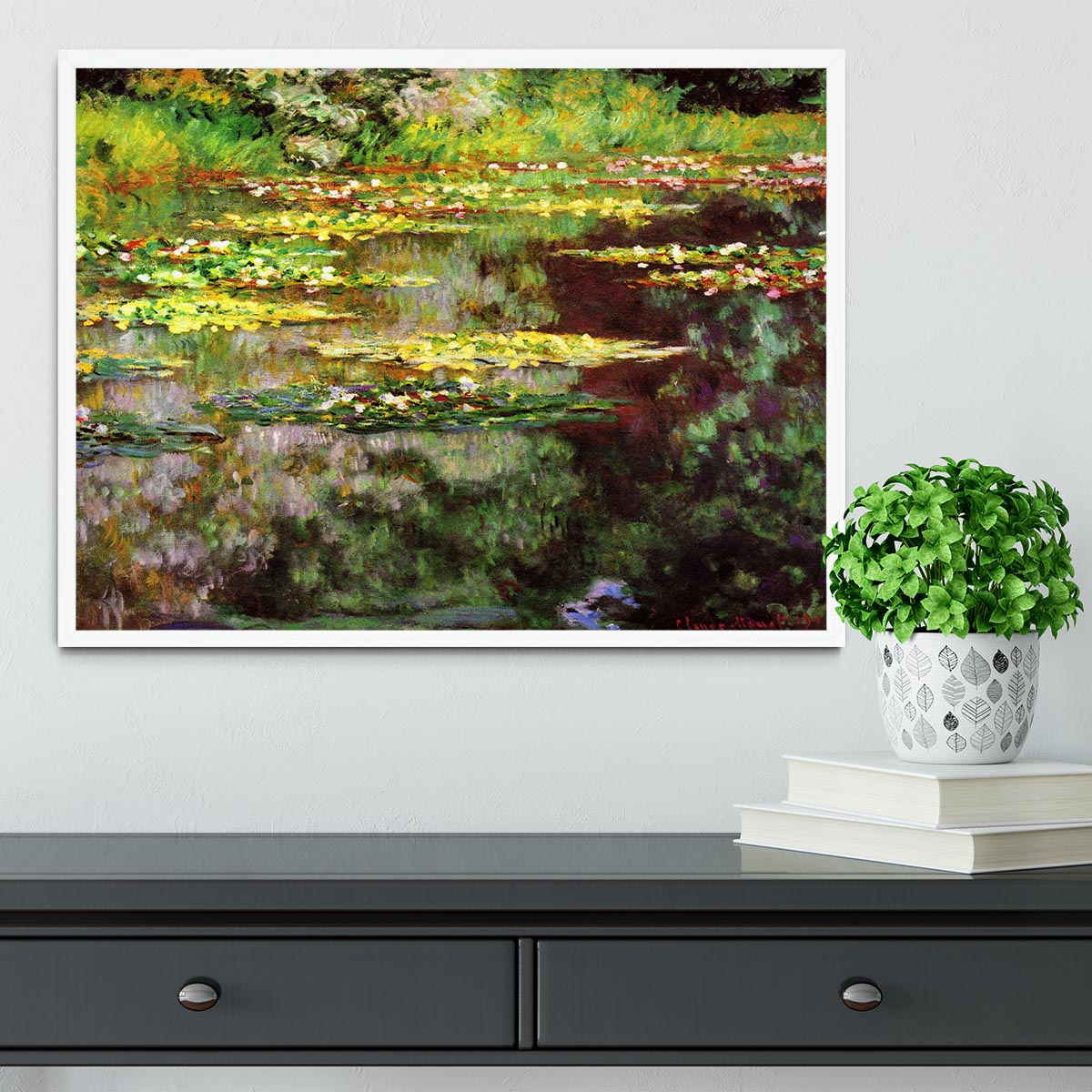 Sea rose pond by Monet Framed Print - Canvas Art Rocks -6