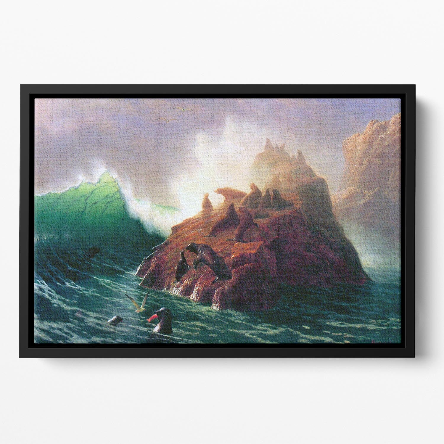 Seal Rock California by Bierstadt Floating Framed Canvas - Canvas Art Rocks - 2