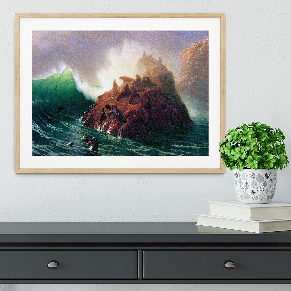 Seal Rock California by Bierstadt Framed Print - Canvas Art Rocks - 3