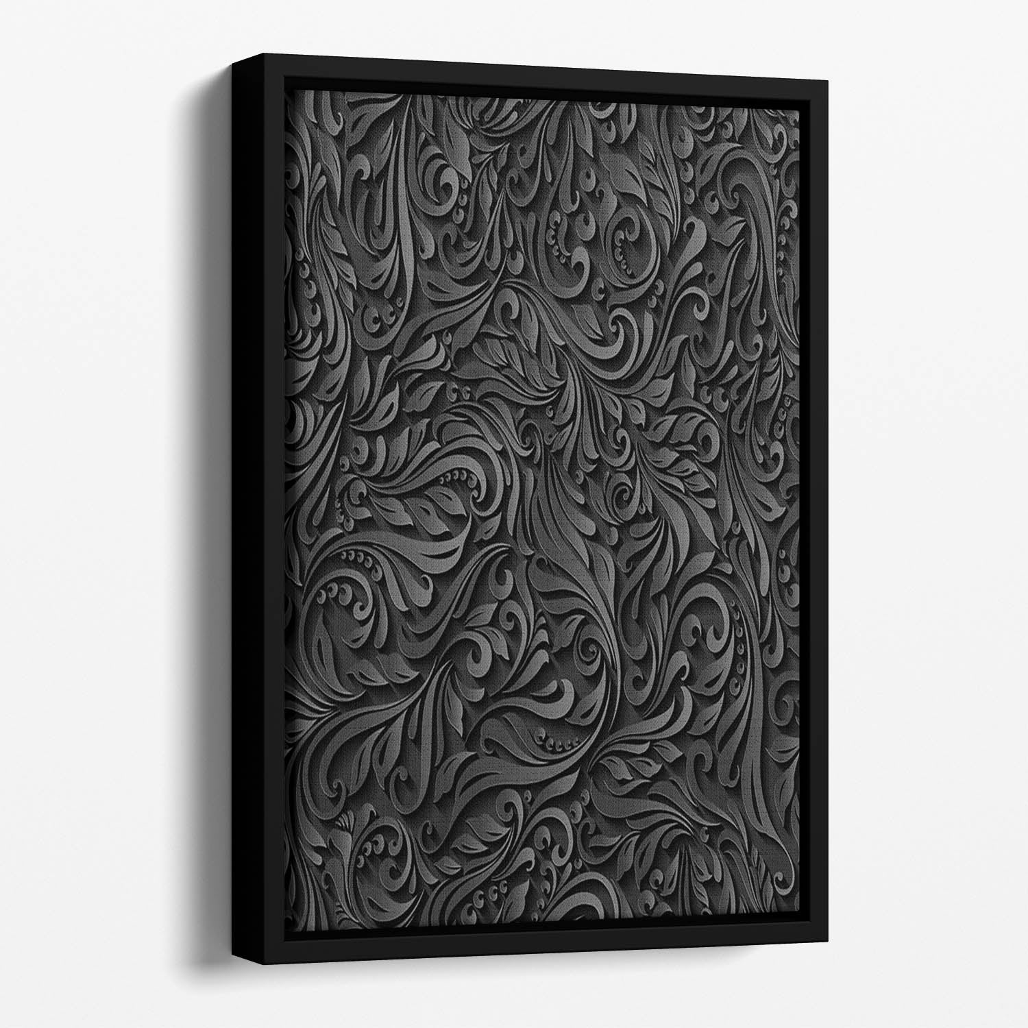 Seamless abstract black floral Floating Framed Canvas