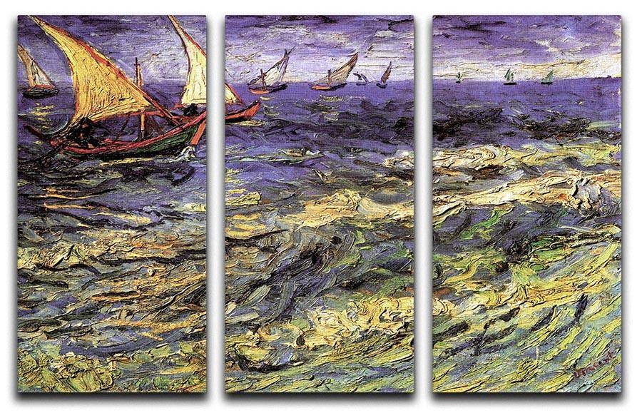 Seascape at Saintes-Maries by Van Gogh 3 Split Panel Canvas Print - Canvas Art Rocks - 4