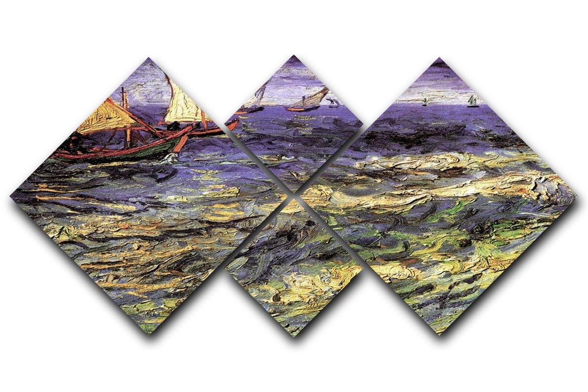 Seascape at Saintes-Maries by Van Gogh 4 Square Multi Panel Canvas  - Canvas Art Rocks - 1