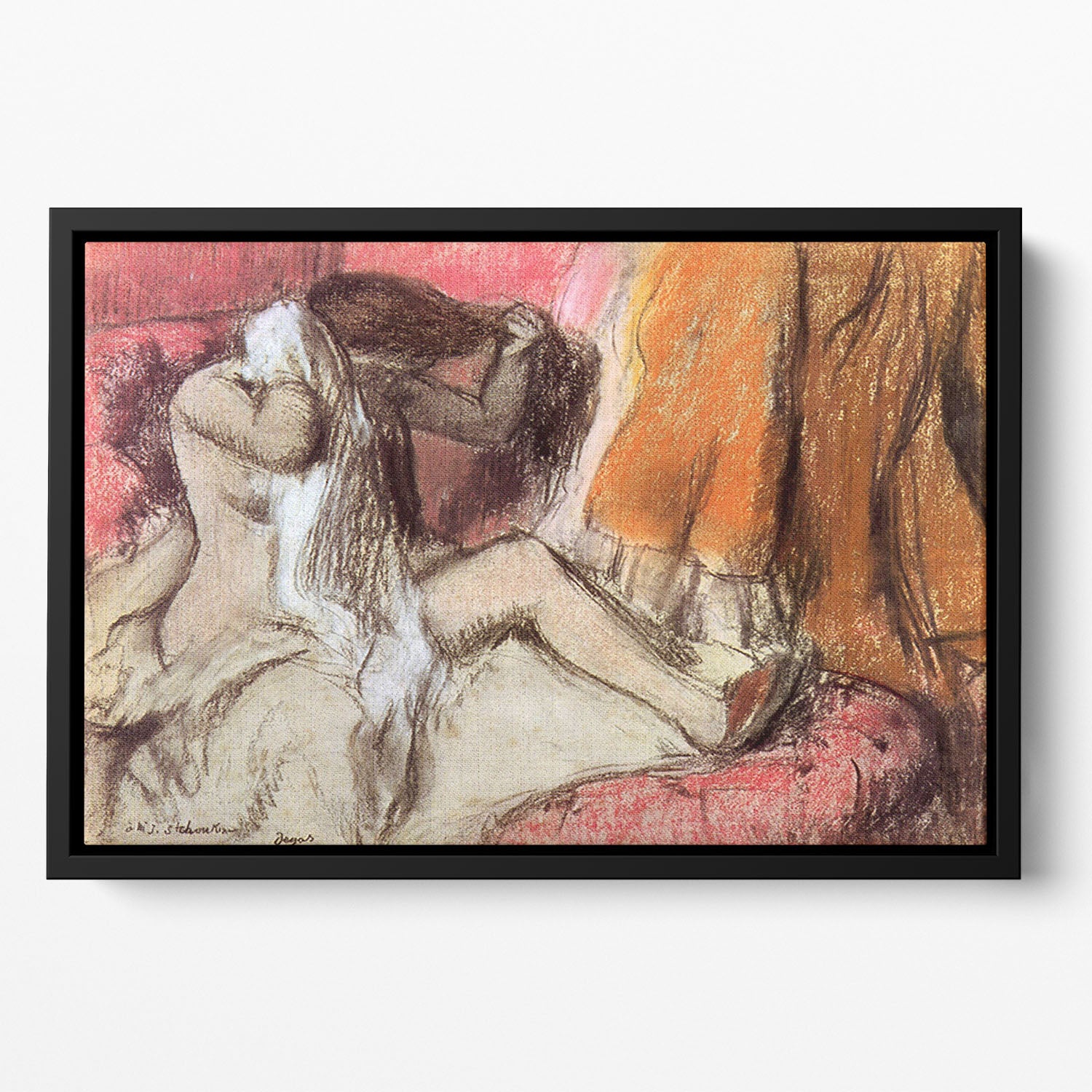 Seated female nude on a chaise lounge by Degas Floating Framed Canvas