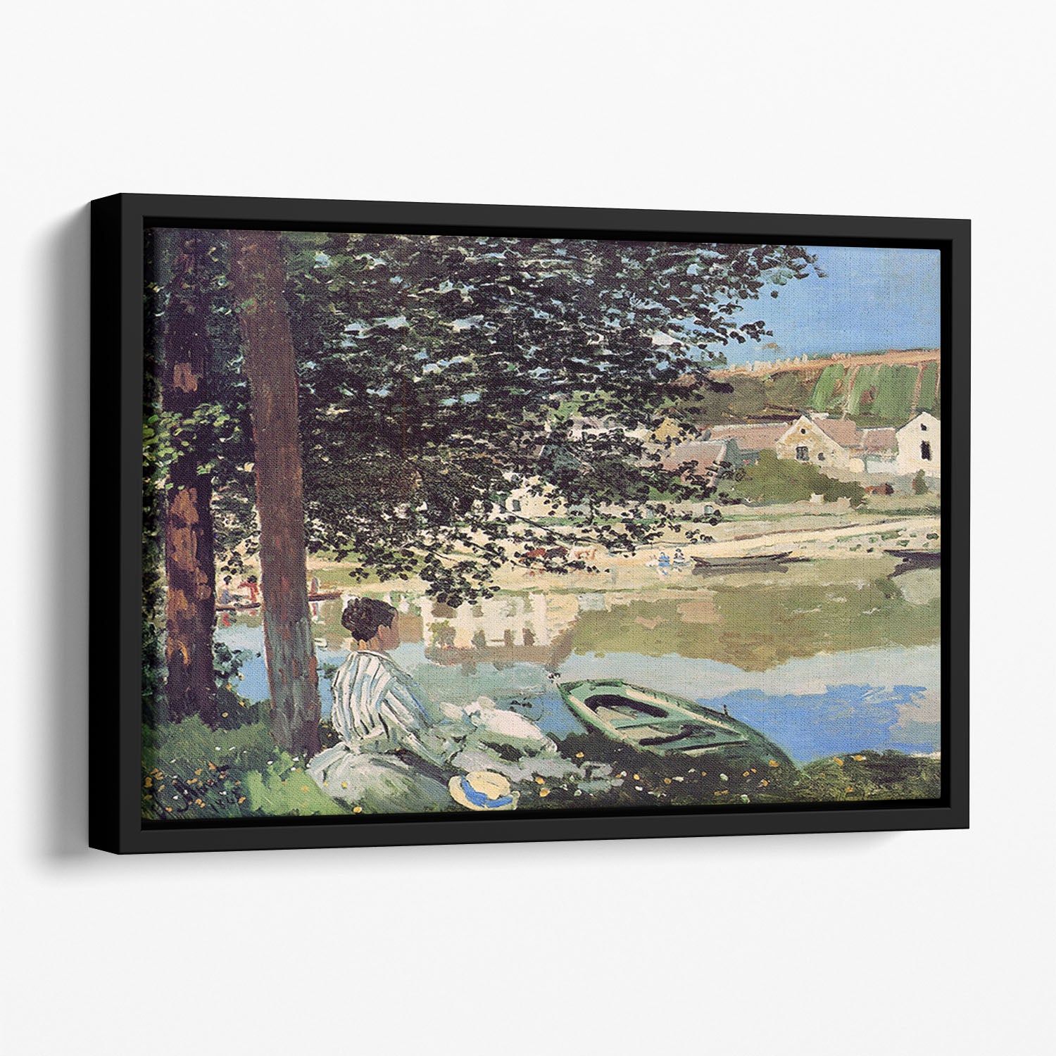Seine bank at Vethueil by Monet Floating Framed Canvas