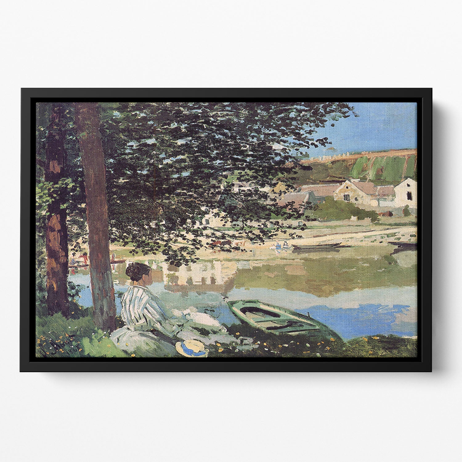 Seine bank at Vethueil by Monet Floating Framed Canvas