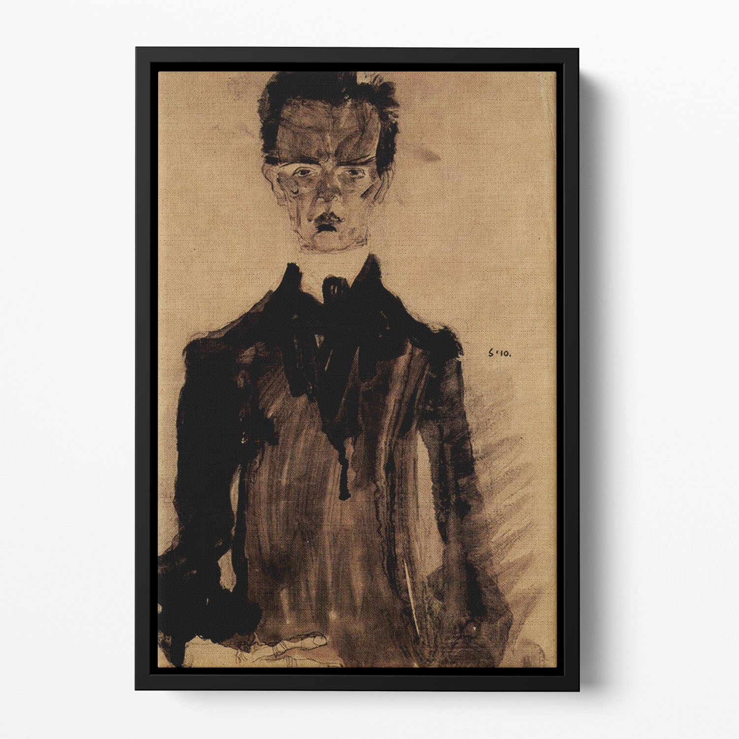 Self-Portrait in a black robe by Egon Schiele Floating Framed Canvas