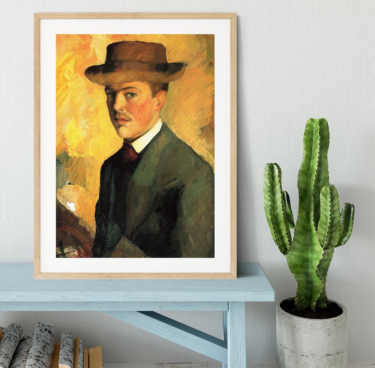 Self-Portrait with Hat by Macke Framed Print - Canvas Art Rocks - 3