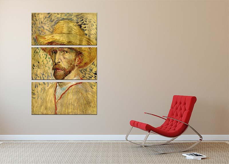 Self-Portrait with Straw Hat 2 by Van Gogh 3 Split Panel Canvas Print - Canvas Art Rocks - 2