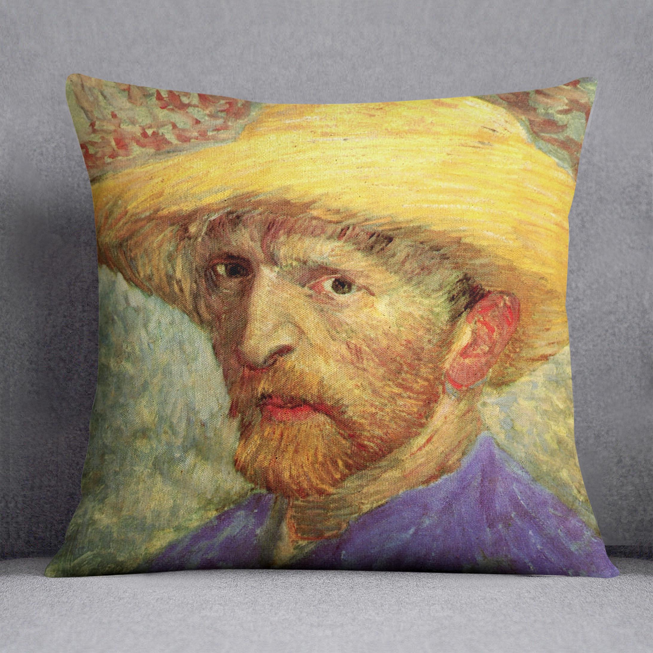 Self-Portrait with Straw Hat 3 by Van Gogh Cushion