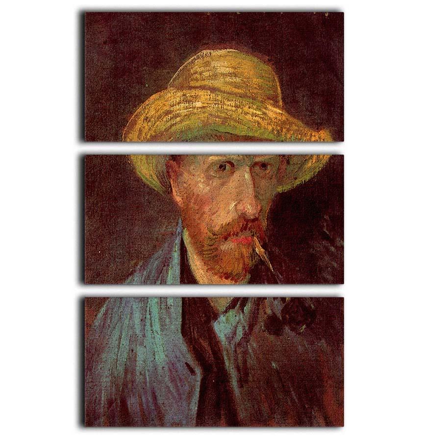 Self-Portrait with Straw Hat and Pipe by Van Gogh 3 Split Panel Canvas Print - Canvas Art Rocks - 1