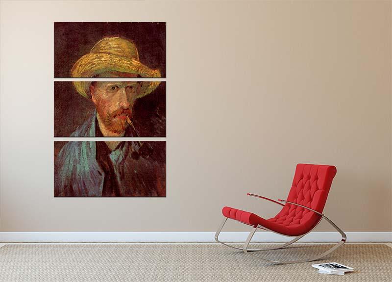 Self-Portrait with Straw Hat and Pipe by Van Gogh 3 Split Panel Canvas Print - Canvas Art Rocks - 2