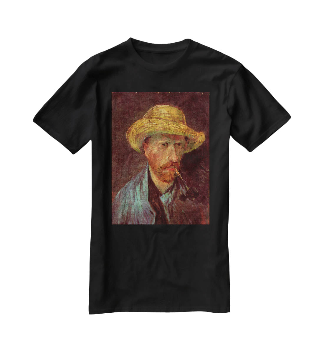 Self-Portrait with Straw Hat and Pipe by Van Gogh T-Shirt - Canvas Art Rocks - 1