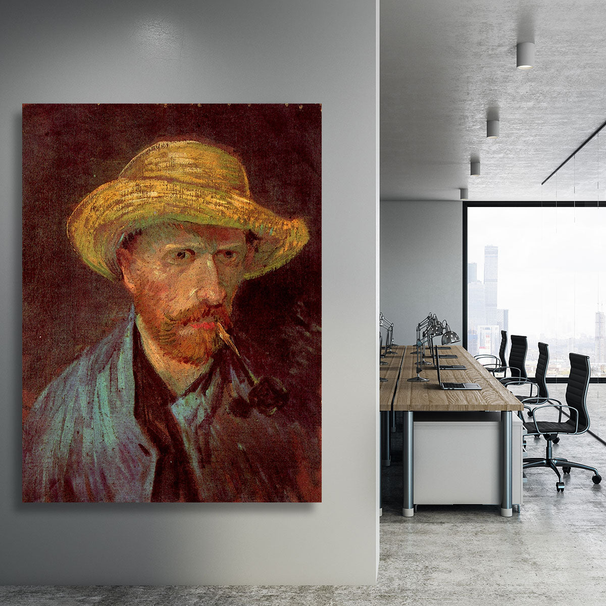 Self-Portrait with Straw Hat and Pipe by Van Gogh Canvas Print or Poster - Canvas Art Rocks - 3