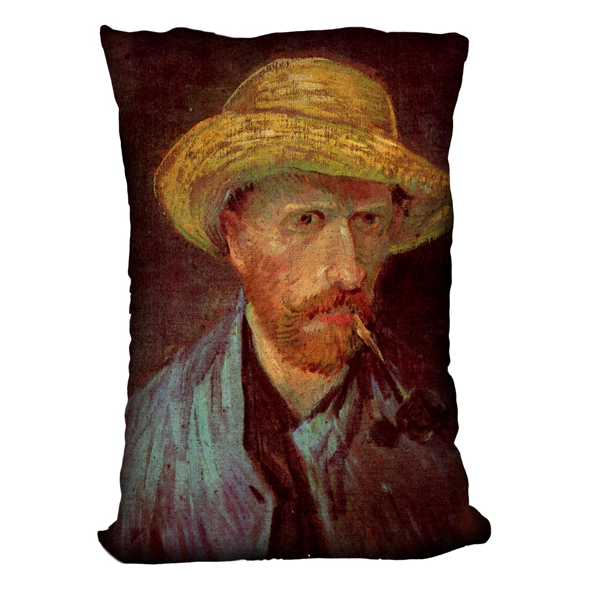 Self-Portrait with Straw Hat and Pipe by Van Gogh Cushion