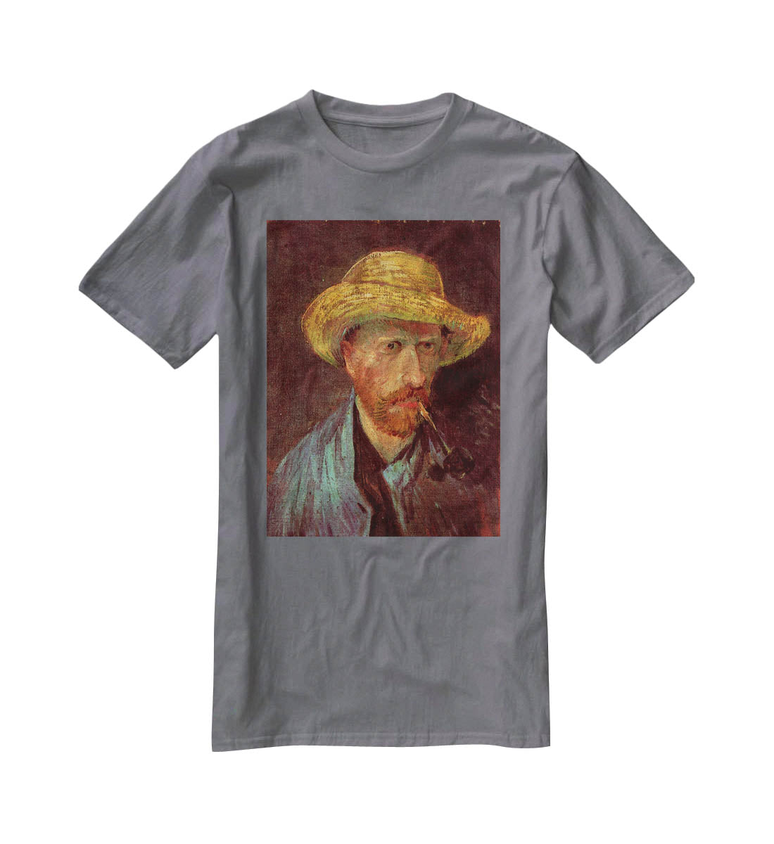 Self-Portrait with Straw Hat and Pipe by Van Gogh T-Shirt - Canvas Art Rocks - 3