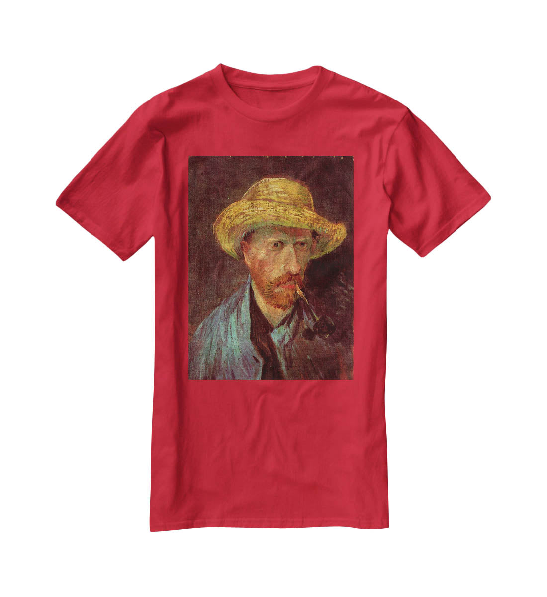 Self-Portrait with Straw Hat and Pipe by Van Gogh T-Shirt - Canvas Art Rocks - 4