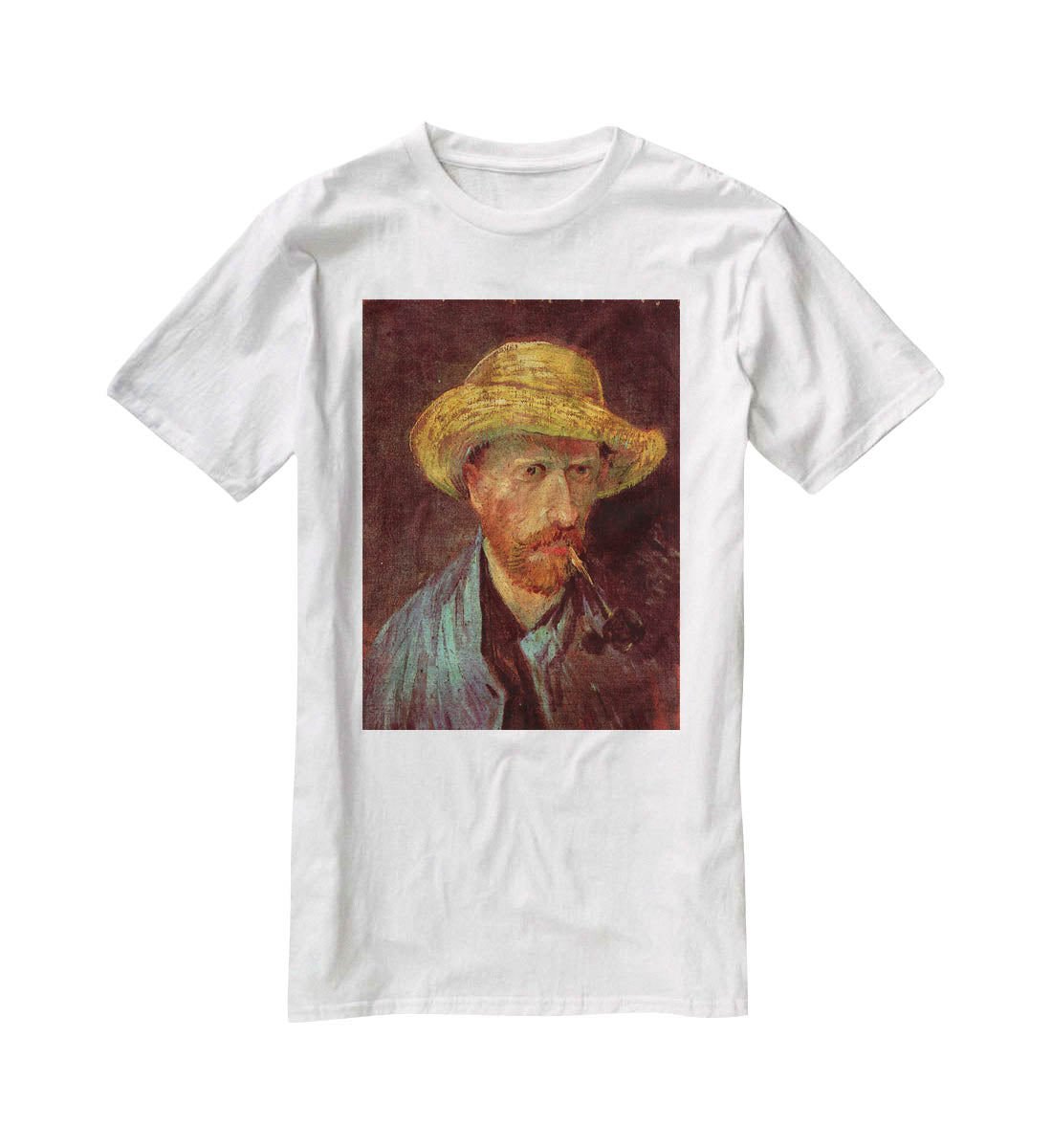 Self-Portrait with Straw Hat and Pipe by Van Gogh T-Shirt - Canvas Art Rocks - 5