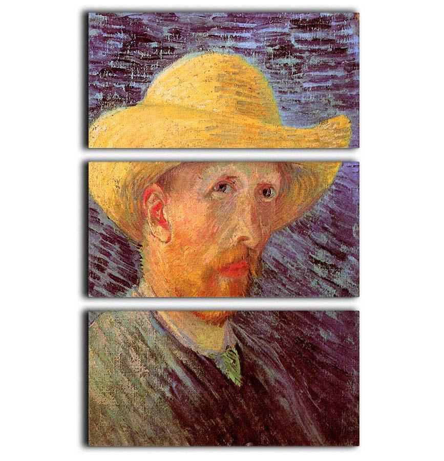 Self-Portrait with Straw Hat by Van Gogh 3 Split Panel Canvas Print - Canvas Art Rocks - 1