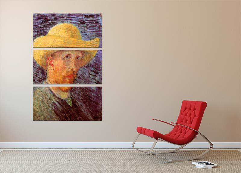 Self-Portrait with Straw Hat by Van Gogh 3 Split Panel Canvas Print - Canvas Art Rocks - 2