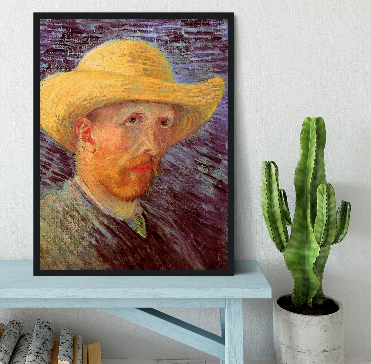 Self-Portrait with Straw Hat by Van Gogh Framed Print - Canvas Art Rocks - 2