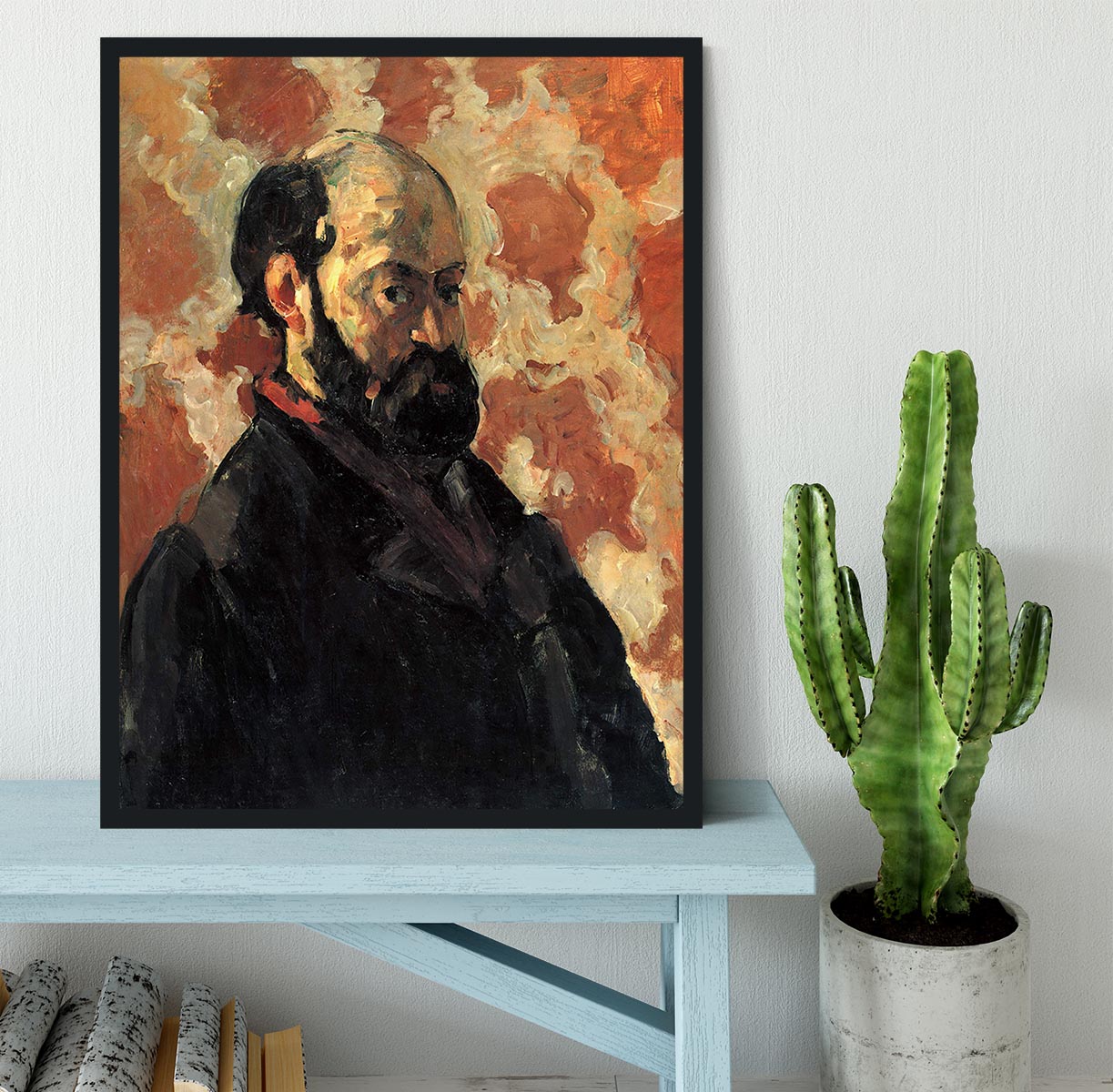 Self-portrait before Rose Background by Cezanne Framed Print - Canvas Art Rocks - 2