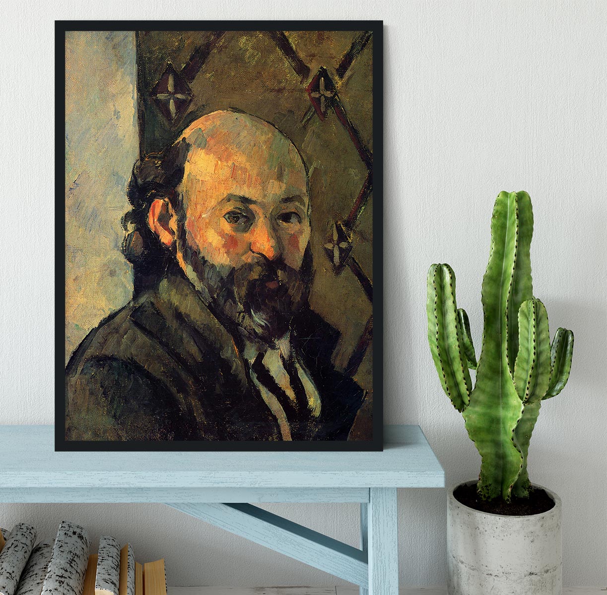 Self-portrait in front of wallpaper by Cezanne Framed Print - Canvas Art Rocks - 2