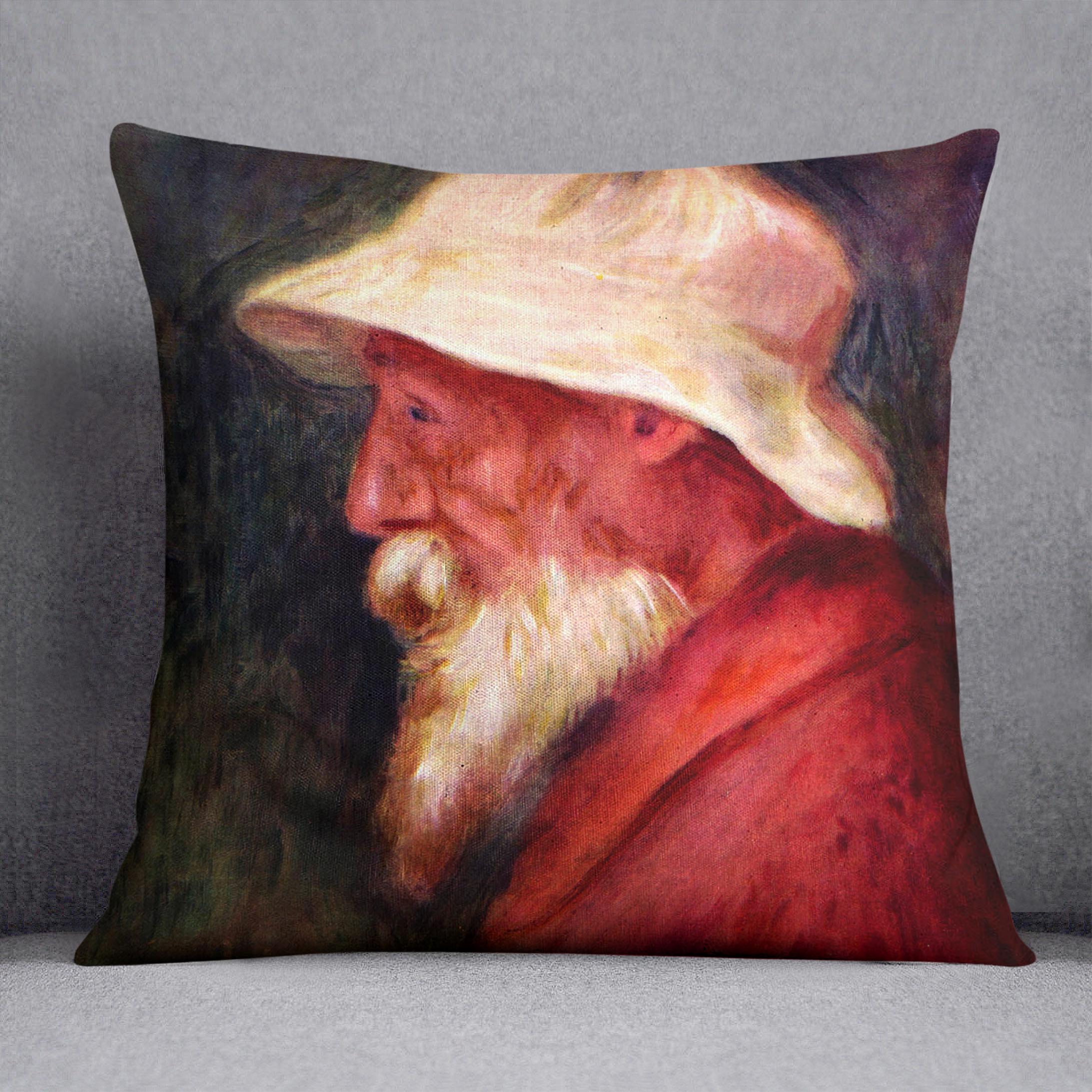 Selfportrait with white hat by Renoir Cushion