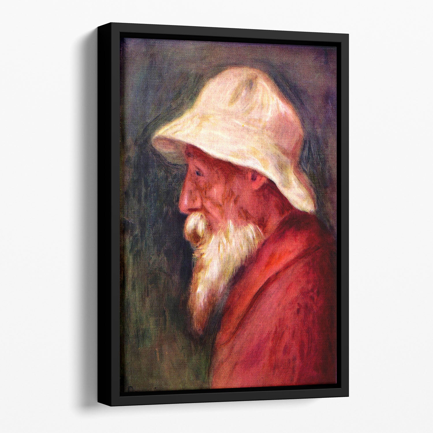 Selfportrait with white hat by Renoir Floating Framed Canvas