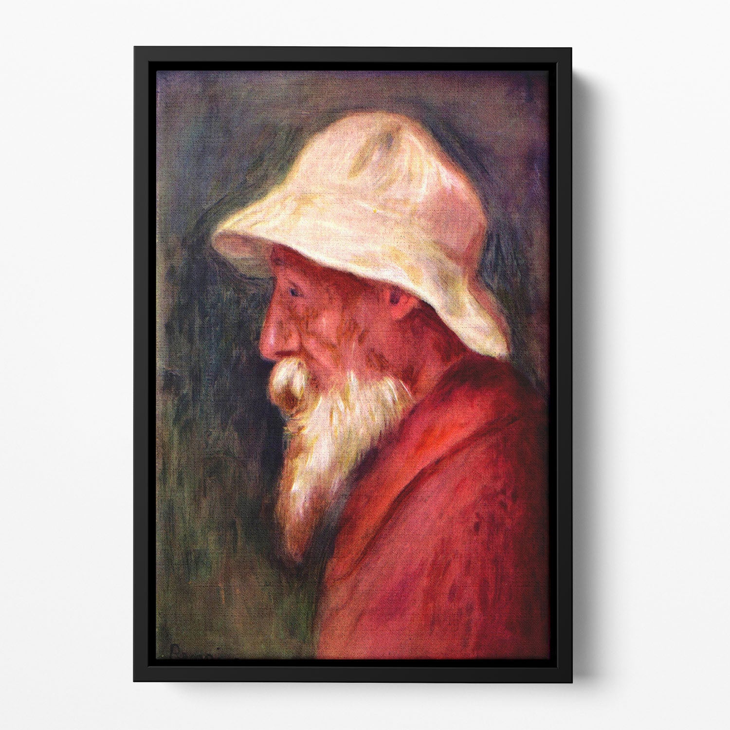 Selfportrait with white hat by Renoir Floating Framed Canvas