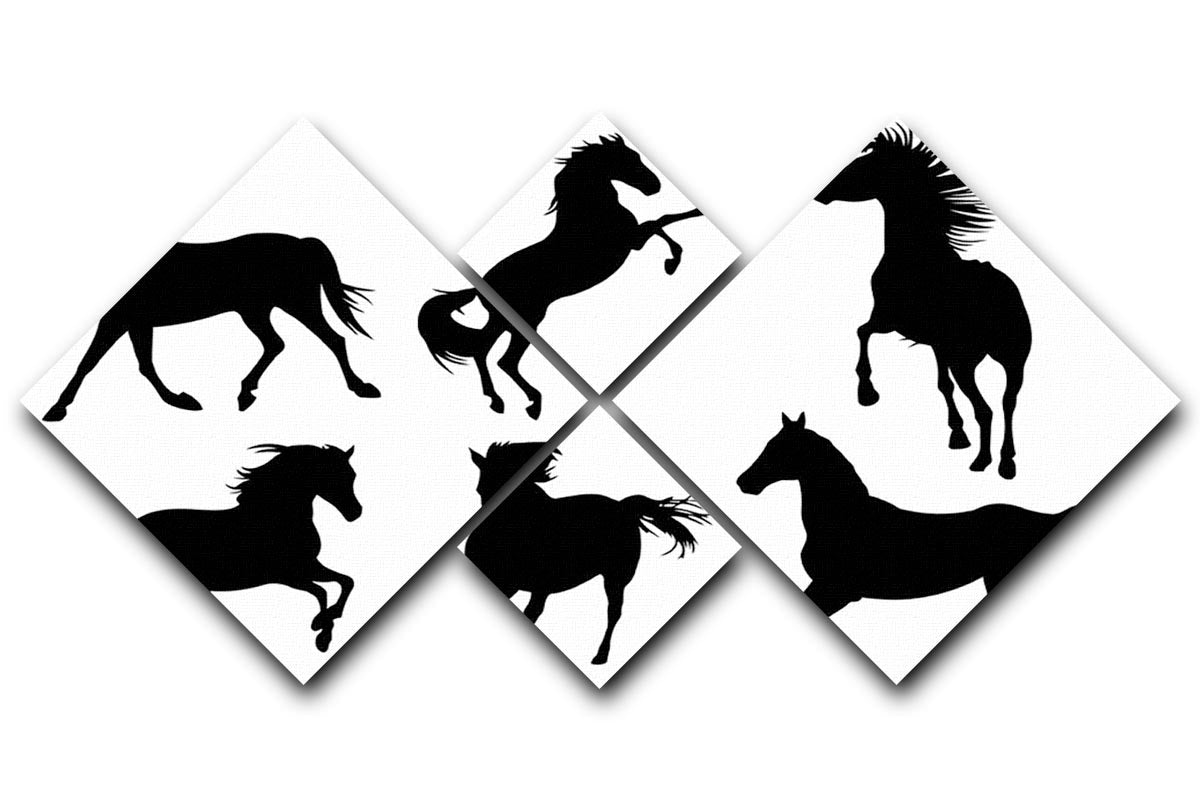 Set of horse silhouette collection 4 Square Multi Panel Canvas - Canvas Art Rocks - 1