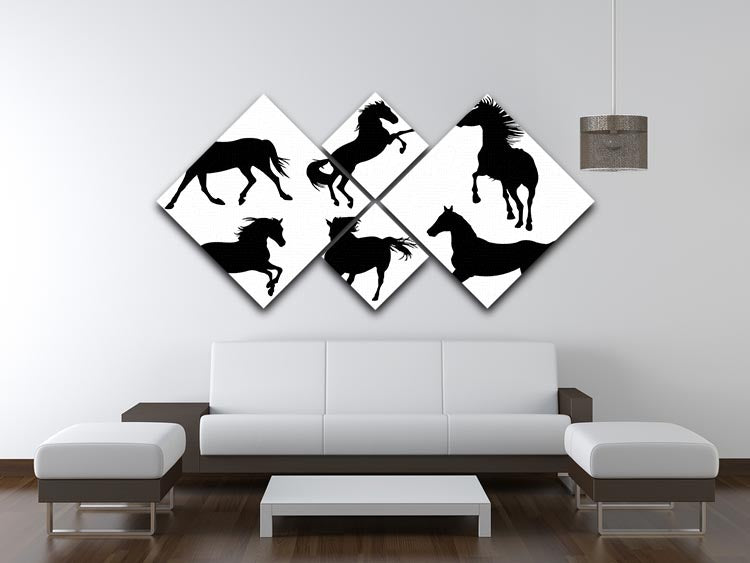 Set of horse silhouette collection 4 Square Multi Panel Canvas - Canvas Art Rocks - 3