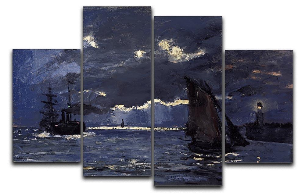 Shipping by Moonlight by Monet 4 Split Panel Canvas  - Canvas Art Rocks - 1
