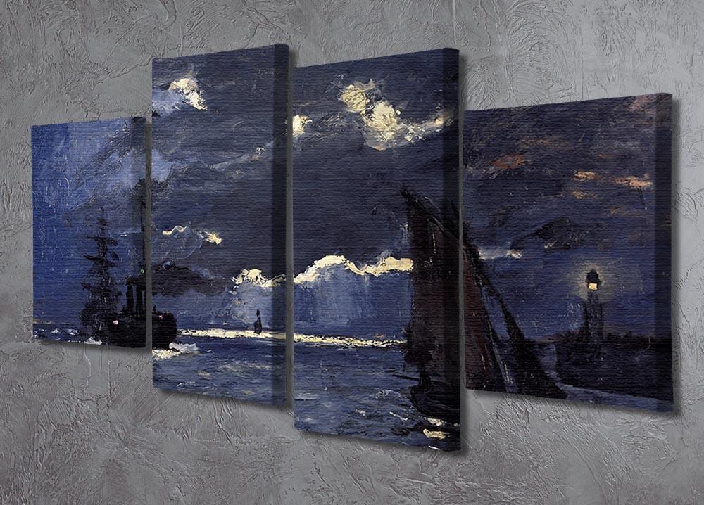 Shipping by Moonlight by Monet 4 Split Panel Canvas - Canvas Art Rocks - 2