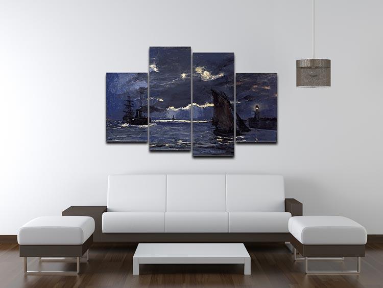 Shipping by Moonlight by Monet 4 Split Panel Canvas - Canvas Art Rocks - 3