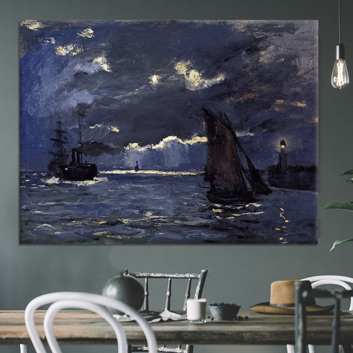 Shipping by Moonlight by Monet Canvas Print or Poster - Canvas Art Rocks - 3