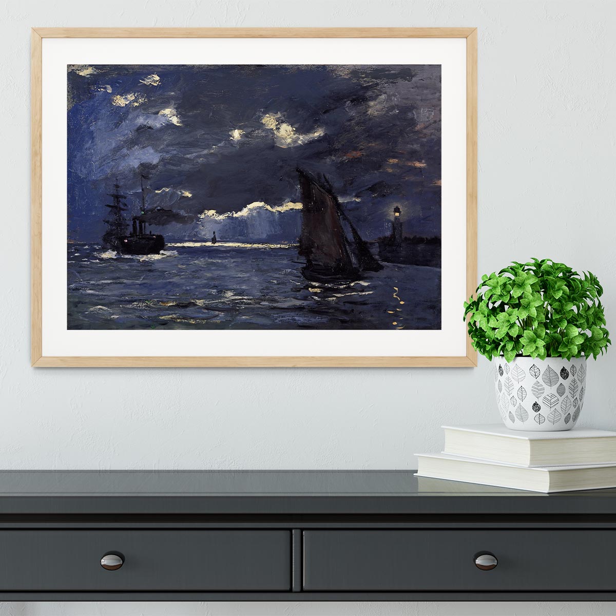 Shipping by Moonlight by Monet Framed Print - Canvas Art Rocks - 3