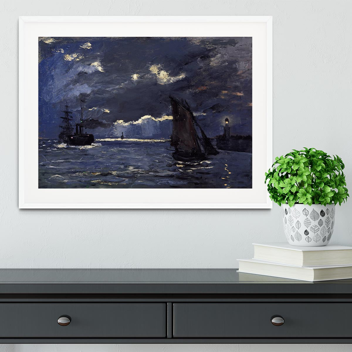 Shipping by Moonlight by Monet Framed Print - Canvas Art Rocks - 5