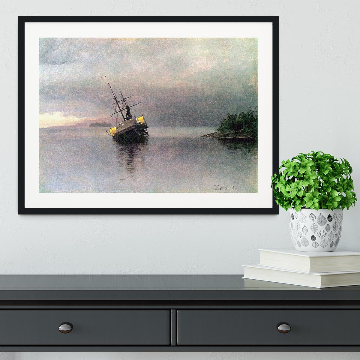 Shipwreck in Loring bay Alaska by Bierstadt Framed Print - Canvas Art Rocks - 1