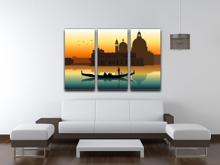 Silhouette illustration gondola in Venice 3 Split Panel Canvas Print - Canvas Art Rocks - 3